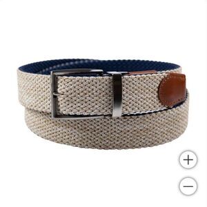 Tommy Bahama Mens Stretch Reversible Braided Belt Leather Navy Khaki, L/XL 38-42